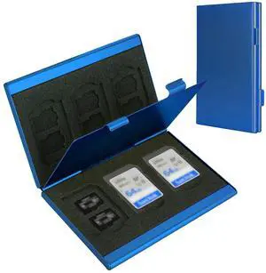 SD Card Holder, SD Card Case, LAVILI CF Memory Card Holder Case Aluminum Alloy Hard Shell, Double-Layer Capacity for 6SD Cards and 12 TF Cards Blue Color