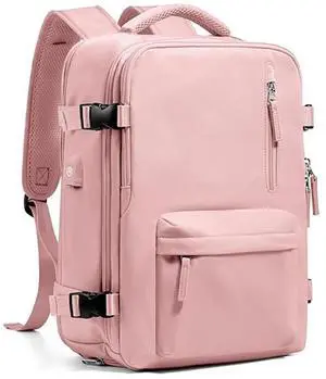 Farmer&Donkey Laptop Backpack for Women and Men, 15.6 Inch Work Laptop Travel Backpack with USB Charging Port, Water-Resistant, Anti-Theft Large Capacity Design, Pink