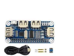 Waveshare 4 Port USB HUB HAT, Compatible withRaspberry Pi 5/4B/3B/Zero/Zero W/Zero 2W/Pico/Pico W/Pico WH, USB to UART Onboard