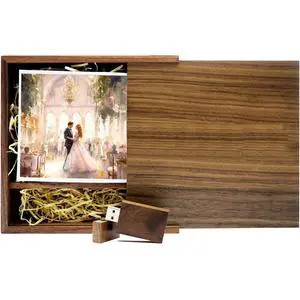 Wooden USB Flash Drive 16GB USB3.0 TATMOHIK Wedding USB Drive with Box for Storing Photos Wood USB Thumb Drives Memory Stick Pen Stick Gift for Birthday/Wedding/Christmas Day(Box:6.73x6.73x1.38 inch)