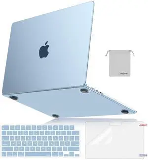 MOSISO Compatible with MacBook Air 15 inch Case 2025 2024 2023 M4 A3241 M3 A3114 M2 A2941,Ultra-Thin Natural Original Plastic Hard Shell&Matching Color Keyboard Cover&Screen Film&Pouch, Sky Blue Clear
