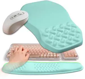 Gleamtide 2-in-1 Ergonomic Set, Wave Keyboard Wrist Rest and Massage Slope Mouse Pad Wrist Support, Rebound Memory Foam for Relieve Carpal Tunnel Syndrome and Wrist Pain (Light Blue)