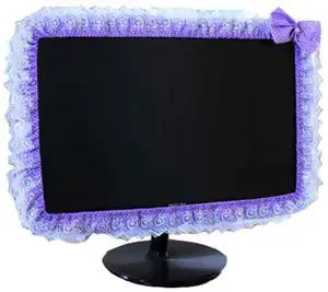 ALHBEJT Computer Monitor Cover with Lovely Cute Elastic Pen Pocket Bow-knot TV LCD Screen Monitor Decoration Dust Cover Protector, lace fabric (23''-26''Purple)