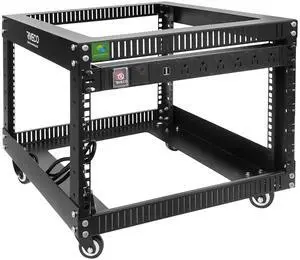 RIVECO 6U Server Rack with Wheels Open Frame Networking Rack+ PDU 8 Outlets Set Black