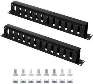 2 Pack 19 Inch 1U Server Rack Cable Management -12 Slot Horizontal Rack Mount Cable Manager with Rack Screws - Cable Raceway Wire Duct Channel Track Cord Organizer with Cover for Server Rack & Cabinet