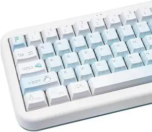 Light Blue Custom Keycaps Set, Cherry Profile Thick PBT Keycap, Cute Snowman Theme 145 Keys Five Sided Dye Sublimation Cherry MX Key Cap for ISO/ANSI Layout Mechanical Gaming Keyboard