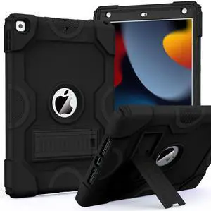 ZoneFoker for iPad 9th Generation Case, iPad 8th 7th Generation Case, iPad 10.2 Inch 2021/2020/2019 Case, Heavy Duty Rugged Shockproof Protective Cover with Kickstand for Mans Kids Boys Black