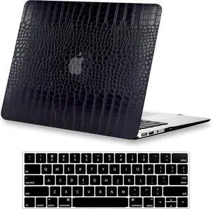 KEROM Compatible for Crocodile MacBook Pro 14 inch Case 2024-2021 M4 M3 M2 M1 Pro/Max Chip A3112 A3185 A3401 A2918 A2992 A2779 A2442, Alligator Skin PU Leather Hard Shell Case & Keyboard Cover, Black