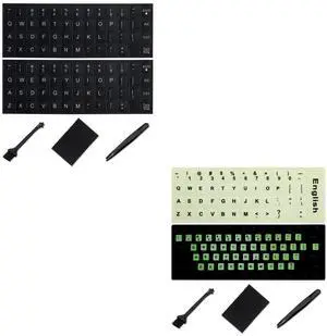 Glow in The Dark English Keyboard Sticker and Replacement English Keyboard Sticker Lette with White Letter/Black Background Universal for Laptop Desktop Computer