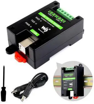 Waveshare USB to 2CH RS485 Industrial Grade Isolated Converter, Onboard Original FT2232HL Chip, USB to RS485 Adapter Multiple Protection Circuits, Wall-Mount and Rail-Mount Support
