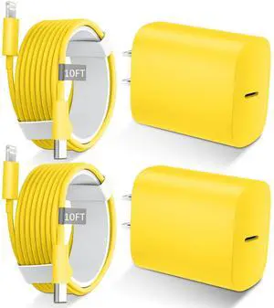 Phone 14 13 12 11 Fast Charger,10FT Long Phone Chargers Fast Charging Lightning Cable with 20W USB C Charger Block for Phone 14/14 Pro Max/13/13 Pro Max/12/12 Pro Max/11/11Pro/XS/Max/XR/X,Pad,Yellow