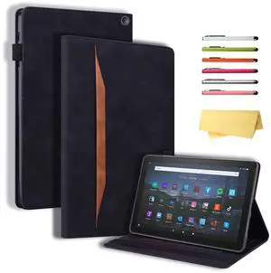 UUcovers Kindle Fire HD 10 Case 11th Generation (2021 Release) and Fire HD 10 Plus 10.1" with Stand Pencil Holder Document Card Pocket [Auto Sleep/Wake] Business Smart PU Leather Folio Cover, Black