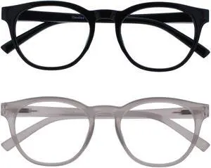 OPULIZE BLU Blue Light Blocking Reading Glasses for Women Men, Cool Round Frame with Anti-Glare Computer and Gaming Eyewear, UV and Eyestrain Protection, Black Ice +2.00 (Pack of 2)