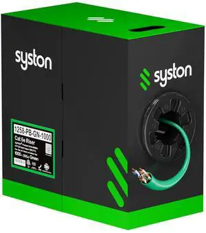 Syston Cable Technology Cat6e Ethernet Internet Cable - 1000 FT600MHz 23AWG Solid Bare Copper Wire Outdoor/Indoor Suit, No Ends 10 Ft to 1000 Ft Available, Heat Resistant Riser Rated - CMR