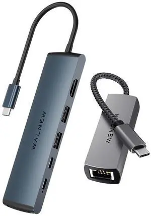 WALNEW 7-in-1 USB C Hub& USB-C 2.5gb Ethernet Adapter Bundle