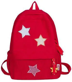 MININAI Corduroy Star Backpack Cute Y2k Preppy Backpack Aesthetic College Laptop Backpack Y2k Accessories for Women (Red)