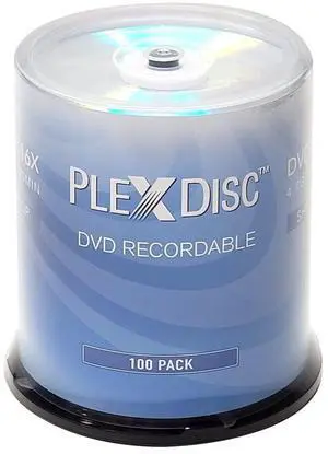 PlexDisc DVD-R 4.7GB 16x Recordable Media Silver Top Disc  100pk Cake Box (FFP) 632-115-BX, 100 Discs