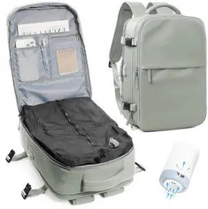 Vacuum Seal Compression Travel Backpack for Women Men Air Backpack Vacpack Travel Vacuum Bags with Pump Laptop Backpack with Shoe Compartment Carry On Suitcase Luggage Flight Approved Grass Green