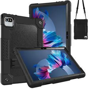 JBuwsdan Compatible with Aiprotablet C20e MB1001 Tablet 10.1 Silicone Hard Back Hybrid Cover & Kickstand Strap Kids Case CZZ/HAPPYBE/ANYLAKE/Freeski OLEXEX Bestski/Velorim/ZZB 10" Tablet (Black)