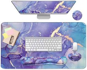 4-in-1 Large Mouse Pad, Keyboard Wrist Rest Pad & Wrist Support Mousepad Set, Extended Desk Pad Waterproof Desk Mat for Home Office Study Game