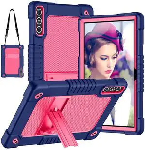 Hoibon for KADYBE D106 Tablet Case,for MEIZE D106 Tablet Case,Shockproof Kids Rugged Case with Shoulder Strap for KADYBE D106/MEIZE D106/VOZIZOV D106/FEONAL Android 14 10 inch Tablet (Navy/Pink)