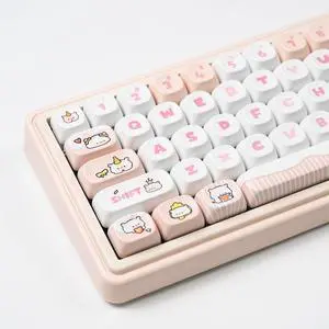 Sumgsn Round Moa Profile Keycaps, 143 Keys Pbt Cute Keyboard Keycap Set for with Keycaps Puller for Cherry MX Switches Mechanical Keyboard (Pink Pig)