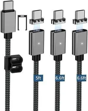 ZBF 100W USB C Magnetic Charging Cable,Magnetic Charger Cable for USB C to C(3 Pack, 5/6.6/6.6FT) 480Mbps Data Transfer, 5A Fast Charging for Phone 17 16 15 14,13 Pro Max,MacBook Pro Pad Galaxy S22