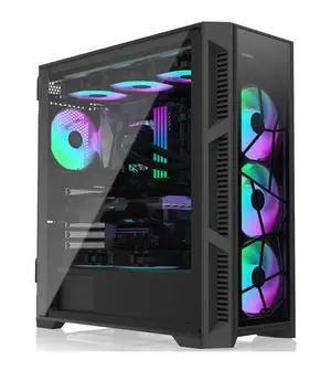 RAIJINTEK PONOS Ultra TG4 E-ATX Mid Tower PC Case, Opening Tempered Glass Side Panel, Pre-Install 4 ARGB Fans, Black (0R20B00225)