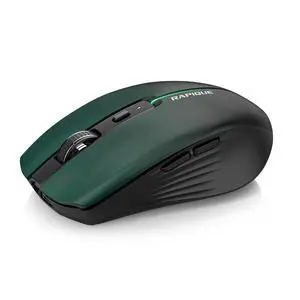 RAPIQUE Bluetooth Wireless Mouse  Bluetooth 5.1 & 2.4G Dual Connectivity, Rechargeable USB-C, Silent Click, Ergonomic 6-Button for Windows/macOS/Android/iOS/Laptop/MacBook(Green-to-Black)