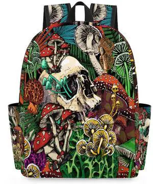 YoCosy School Backpack for Boys Girls Colorful Mushroom Tropical Goth Sugar Skull Kids Backpack Bookbag for Elementary Preschool Travel Daypack Laptop Backpack Purse for Women Men Teens