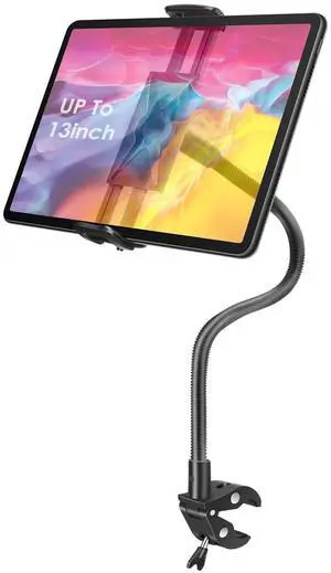 EEEKit Gooseneck Tablet Holder, Bike Handlebar Mount Clamp for Stationary Bicycle, Treadmill, Microphone Stand, for 4.7-13" Devices