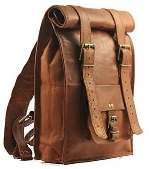 Handmade World 15" Brown Vintage Leather Backpack Laptop Messenger Bag Rucksack Sling for Men Women