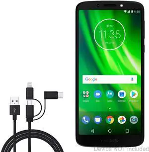 BoxWave Cable Compatible with Motorola Moto G6 Play - AllCharge 3-in-1 Cable - Jet Black