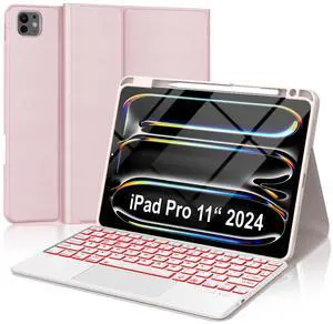 Keyboard Case for iPad Pro 11-inch (M4) - Magnetic Wireless Keyboard with Multi-Touch Trackpad 7 Colors Backlit Stain Proof Folio Wireless Cover for iPad Pro 11 Inch 2024,Light Pink