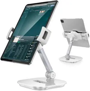 AboveTEK Upgraded Desktop Tablet Stand, 360° Swivel Tablet & Phone Desk Mount Holders for Any 4.7''-13.5'' Display iPad/Cell Phones, Stylish & Sturdy Stands for Store Office Showcase Reception (White)