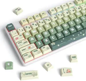Owpkeenthy XDA PBT Keycaps 75 Percent, 133 Keys Green Custom Gaming Keycaps 5 Side Dye Sublimation for ANSI & ISO Layouts Cherry Gateron MX Switches Mechanical Keyboard (Light Green)