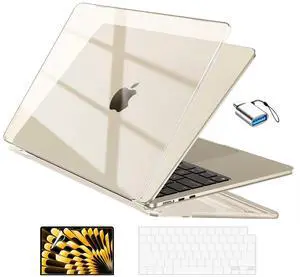 EooCoo Case Compatible with MacBook Air 13 inch M4 2025 2024 2023 2022 M3 M2 A3240 A3113 A2681, Starlight Air 13.6" Laptop Hard Shell Case + Keyboard Skin Cover + Screen Protector, Crystal Starlight