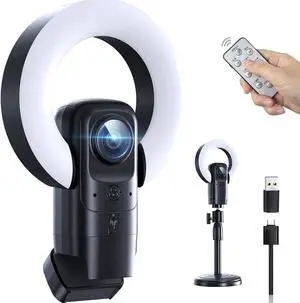 4K Webcam with Light, Streaming Camera with Microphone, Plug and Play, USB HD Computer Web Cam, 1080P Auto-Focus, 73°FOV PC Camera for Zoom Skype Teams, Desktop, Black