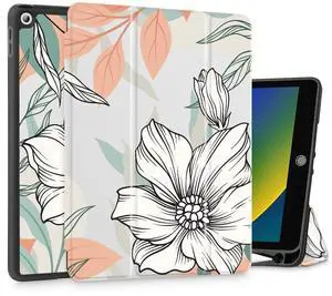 Mektron Designed Printed iPad 10.2" Case 9th Gen (2021)/ 8th Gen (2020)/ 7th Gen (2019) with Pencil Holder, Slim Stand Protective Case with Soft TPU Back for iPad 10.2 Inch, Floral S760