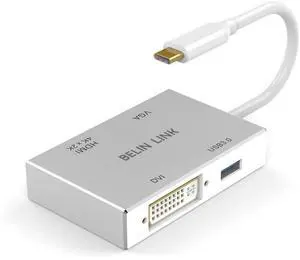USB C to HDMI DVI VGA USB3.0 Adapter,USB 3.1 Type-C 4in1 Hub to HDMI DVI 4K VGA USB Adaptor Converter (Thunderbolt 3 Compatible), USB-C Adapter for MacBook/MacBook Pro air/Surface pro