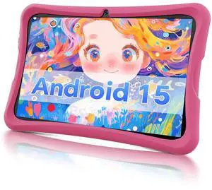 10.1 Inch Kids Tablet Ages 8-15, Android 15 Tablet for Kids,6G+32GB up to 128GB,6000mAh Battery,Dual Camera,WiFi,BT 5.0,Best Electronics Tablets Gift for Kids,Shockproof Protective Case (Pink)