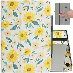 VORI Case for All-New Amazon Kindle Fire HD 10 Tablet (13th/11th Generation 2023/2021 Release) and Fire HD 10 Plus - Slim Folding Stand Folio Cover with Auto Wake/Sleep & Hand Strap, Summer Daisy