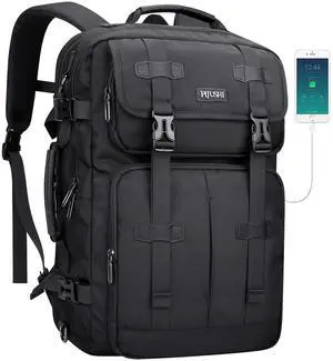 PIJUSHI Carry on Travel Backpack for Women Men Convertible Duffle Bag Flight Approved Luggage Backpack Fit 16 Inch Laptop(PE053 Black)