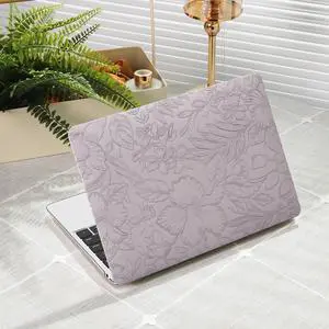 iCasso for MacBook Air 13 Inch Case 2025 2024-2022 M4 A3240 M3 A3113 M2 A2681, Retro Leather Hard Shell Case for MacBook Air 13.6 Inch+Keyboard Cover+Screen Protector, Purple Embossed Floral