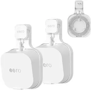 Wall Mount Holder for eero 7 Home WiFi System - Space Saving Wall Bracket with Cable Management, Vertical/Horizontal Plug Option, White (2)