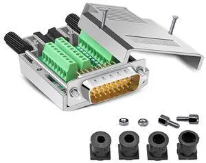 Jienk 16mm Thinner DB26 Male Solderless Breakout Connector, Metal Case RS232 D-SUB Serial to 26 Pin Port Terminal Solderfree Adapter for Mechanical Equipment CNC Computers