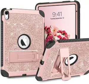 GUAGUA iPad 10th Generation Case 2022 10.9 Inch Glitter Sparkle Bling Kickstand for Women Girls Kids Shockproof Protective Cover, Rose Gold