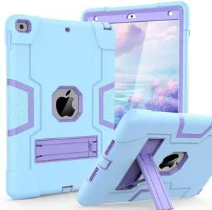 Cantis Case for ipad 9th Generation/ 8th Generation/ 7th Generation, Slim Heavy Duty Shockproof Rugged Protective Case with Built-in Stand for iPad 10.2 inch 2021/2020/2019, Sky Blue+Purple