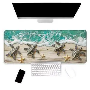 YEYE JUICE Large Mouse Pad, Big Gaming Mousepad, Desk Mat for Desktop, Thick Non-Slip Waterproof Rubber Base, Mouse Pads for Office, Computer, Keyboard, Laptop 31.5x11.8 in, Wood Grain Beach Turtle