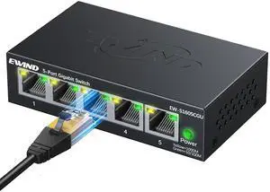 EWIND 2025 Upgraded 5 Port Gigabit Ethernet Switch with LED&VLAN Isolation, Lifetime Protection, Plug & Play Unmanaged Network Switch, Fanless Quiet, Desktop/Wall Mount Metal Ethernet Splitter
